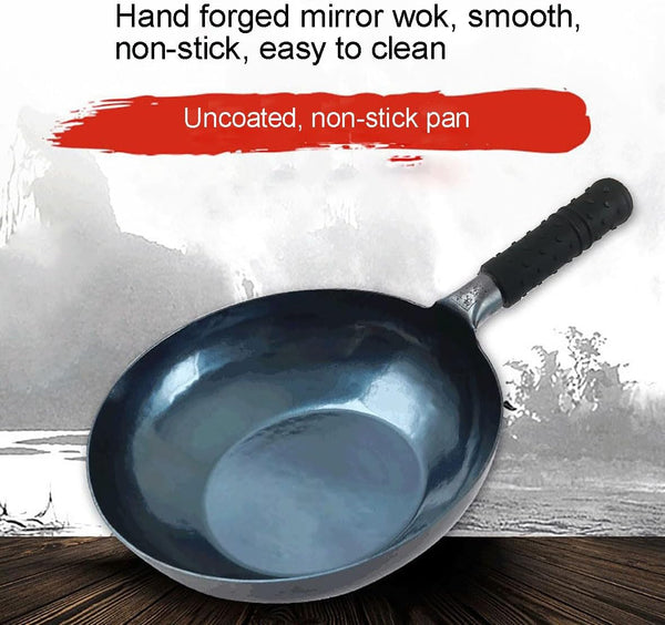 Stir Fry Pans,Chinese Handhammered Iron Woks，Mirror Flat Bottom Pot，No Coating Non-Stick, Suitable for All Kinds of Stoves (Diameter 34Cm/13.38In)4
