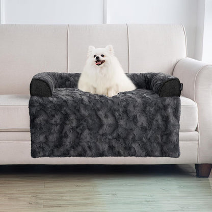 Calming Large Dog Bed for Couch, 41 X 37 Inch Removable Couch Cover for Dogs Washable, Non-Slip Fluffy Plush Dog Sofa Mat for Furniture Protector - Grey13