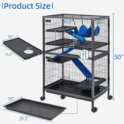 HABUTWAY 50''H Metal Small Animal Cages, Rolling Chinchilla Cage with Removable Ramps, Lagre Cage for Chinchillas/Guinea Pigs/Rabbit, Ferret Cages with Hammock & 5 Tiers, Black3