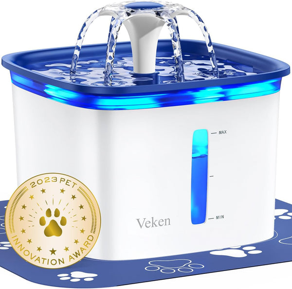 Veken Innovation Award Winner 95Oz/2.8L Cat Water Fountain | Automatic Pet Fountain Dog Water Dispenser with Replacement Filters & Silicone Mat, Gift for Cats, Dogs, Multiple Pets (Grey)12