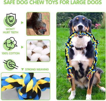 SHARLOVY Large Tough Chew Toys for Aggressive Chewers Large Breed,Heavy Duty Dental Rope Toys Kit for Medium Dogs,5 Knots Indestructible Cotton Puppy Teething Chew Tug Toy Set of 92
