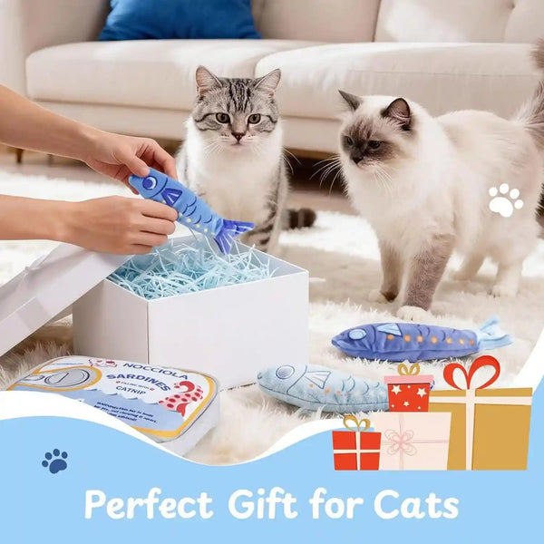 Nocciola Catnip Toys for Indoor Cats - 3 Pack Cat Toys Fish with Sardine Can Pouch, Cat Nip Toys Cat Kicker Toy with Crinkle Paper, Interactive Cat Toy for Kitten Enrichment, Cat Gifts7