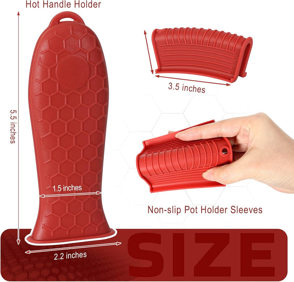 6 Pack Cast Iron Handle Cover | Wine, Silicone Pot Handle Cover Heat Resistant, Pan Handle Sleeve for Cast Iron Skillet, for Pots and Pans, Honeycomb Design4