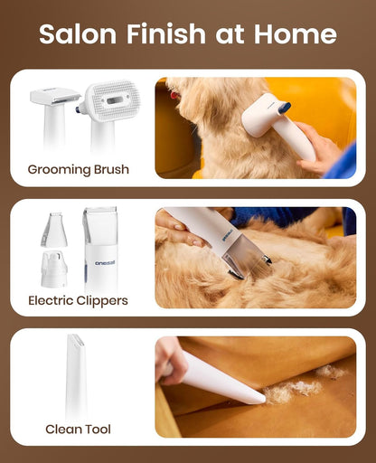 Oneisall Dog Grooming Vacuum Kit with 6 Tools | Powerful 15000Pa Suction, Clippers, Trimmer & Nail Grinder ≤59Db, 2L Large Canister, Easy to Clean & Empty7