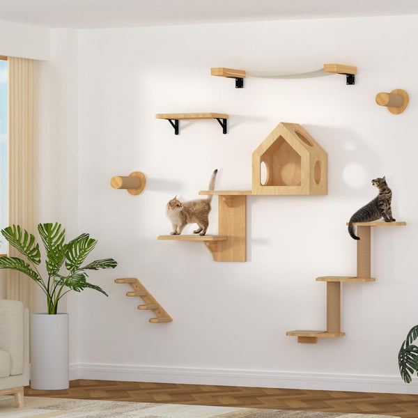 FUKUMARU Cat Wall Shelves, 3 in 1 Transformable Cats Scratching Post | Solid Rubber Wood, DIY Kitten Walls Jungle and Perch Platform Supplies, Suit for Climb, Play, Nap, Scratch7