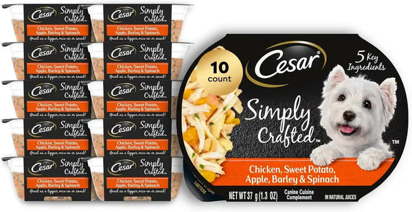 Cesar Simply Crafted Wet Dog Food Toppers, Chicken, 1.3 Oz, 10 Count | Real Chicken #1 Ingredient, No By-Products or Artificial Flavors, Slow-Cooked, Easy to Digest, Single-Serve Tubs12
