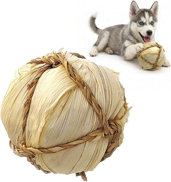 Dog Chew Toys, 3Pcs Woven Grass Chew Ball for Dogs, Dental Teething & Interactive Fetch Toys, Outdoor Digestible Chew Ball for Boredom Relief - Seaweed & Timothy Hay, Cornsilk, Cornleaf9