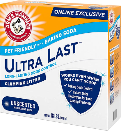 ARM & Hammer Ultra Last Clumping Cat Litter, Unscented, Multicat, 18 Lbs | Clumping Formula, 99% Dust Free, Pet Friendly, Baking Soda Odor Control13