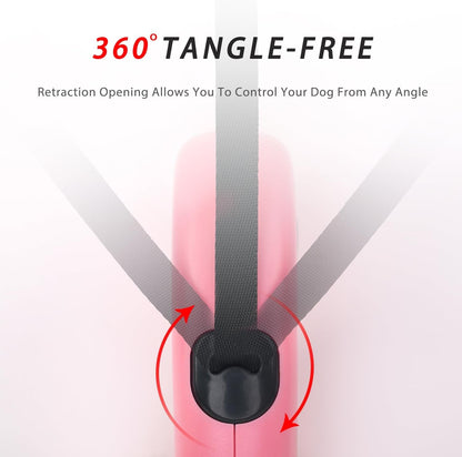 Enrgticdg 16Ft Retractable Dog Leash,Light Weight Leash for Small to Medium Dogs/Cats up to 50Lbs,Stainless Steel Spring Strong Nylon Tape, Tangle Free, One-Handed Brake.(Pink-Black)6