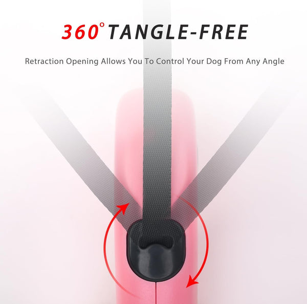 Enrgticdg 16Ft Retractable Dog Leash,Light Weight Leash for Small to Medium Dogs/Cats up to 50Lbs,Stainless Steel Spring Strong Nylon Tape, Tangle Free, One-Handed Brake.(Pink-Black)6