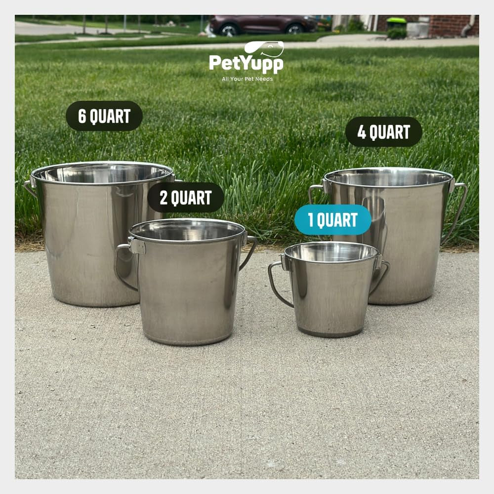 heavy-duty-stainless-steel-bucket-1-quart-durable-small-metal-bucket-for-feeding-watering-pets-cleaning-perfect-for-kennels-critter-crates-cages-and-hanging-on-fences