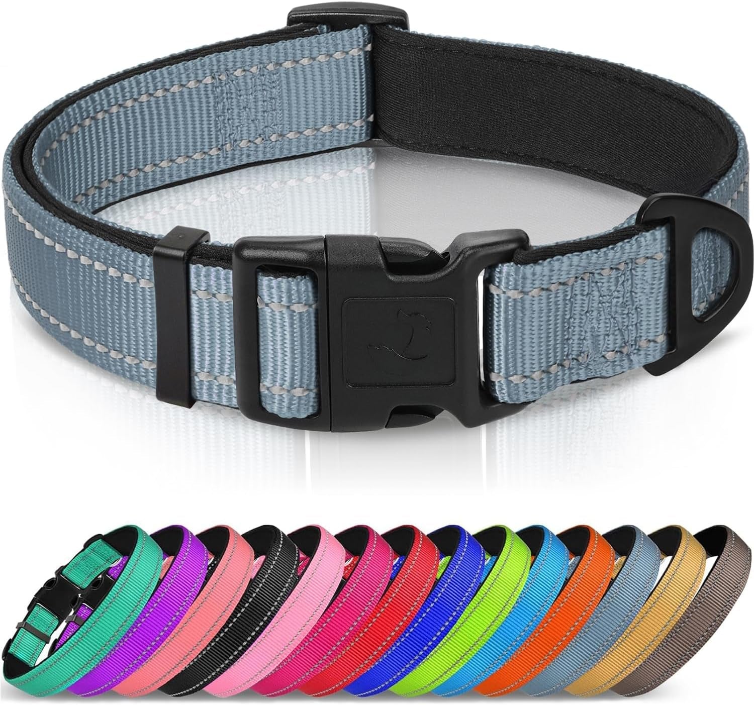 joytale-reflective-dog-collar-adjustable-neoprene-padded-teal-l-breathable-nylon-for-large-dogs-no-chafing-on-walks-and-outdoor-hikes-tear-resistant-webbing-metal-d-ring-night-safety