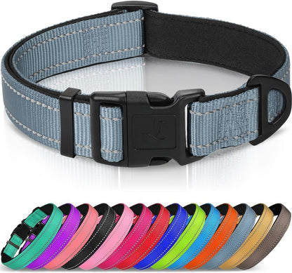Joytale Reflective Dog Collar, Adjustable Neoprene Padded, Teal L | Breathable Nylon for Large Dogs, No Chafing on Walks and Outdoor Hikes, Tear-Resistant Webbing, Metal D-Ring, Night Safety17