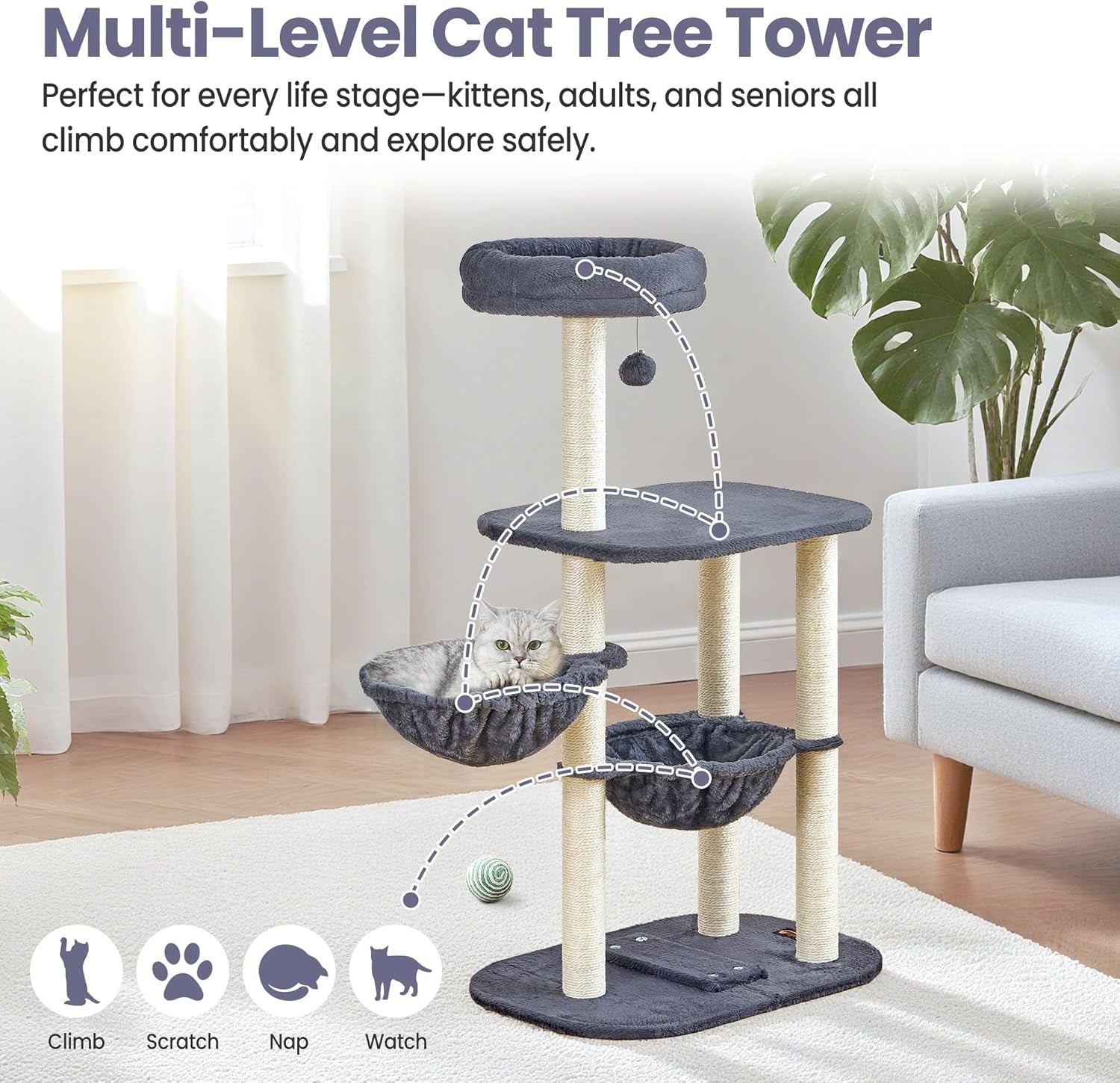 small-cat-tree-tower-with-lots-of-scratching-posts-42-inch-medium-compact-cats-scratch-house-with-hammock-perch-for-multi-level-2-kitty-indoor-corner-cat-bed-condo-climbing-gym-towers-furniture