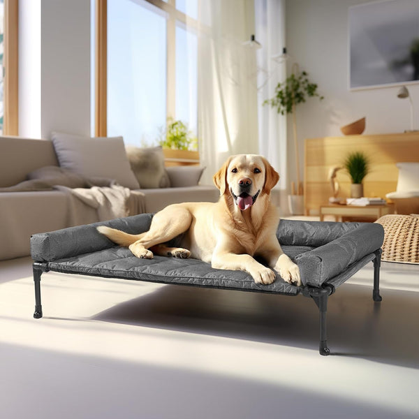 Veehoo Outdoor Elevated Dog Bed with Waterproof Bolster Cushion, Cooling | Raised Dog Bed with Removable & Washable Mat Topper, Breathable Mesh, Dog Couch Cot for Indoor Outdoor, 42", Large, Black26