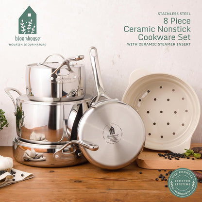 Bloomhouse - Two Time Oprah'S Favorite Things Winner - 8 Piece Triply Stainless Steel Pots and Pans Cookware Set W/Sage Green Non Toxic Pro Ceramic Non Stick Interior2