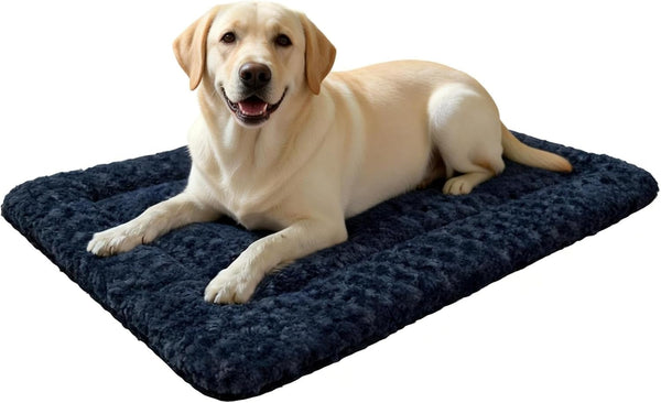 Washable Dog Bed Mat with Anti-Slip Bottom, Deluxe Plush Memory Foam Crate Pad & Waterproof Outdoor Kennel Mat for Dogs & Cats-Durable Crates Beds, Large Medium Small Puppy Size 36" X 24",Blue1