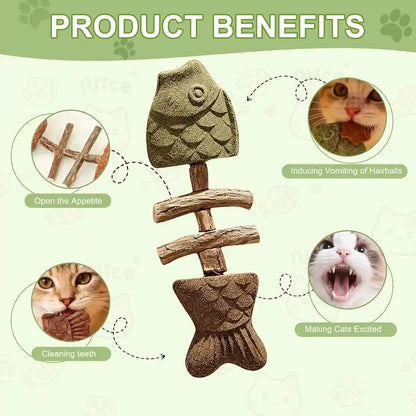 3Pcs Catnip and Silvervine Chew, Fishbone Cat Dental Chew Toy, Cat Chew Stick for Teething, Boredom Relief & Daily4