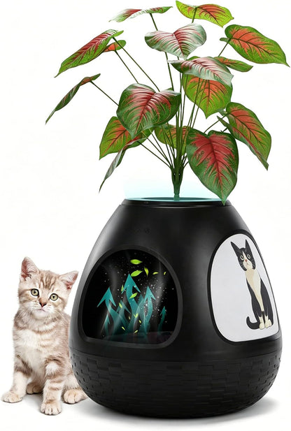 Eggloa6 Hidden Cat Litter Box with Artificial Plants ＆ Odor Removal System, Egg-Shaped Enclosure Includes Scoop ＆3PCS Liners Secret, Discreet Furniture, DIY Assembly Cat Litter Box Cabinet (Brown)10