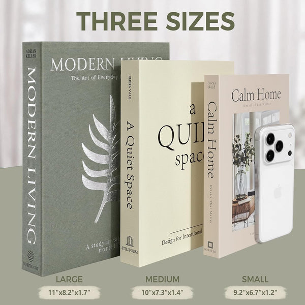 Decorative Books for Home Decor, Set of 3 Stackable Fake Books for Coffee Table Bookshelf Decor, Modern Aesthetic Decorative Book for Home Living Room Bedroom Office Decoration, Sage Green3