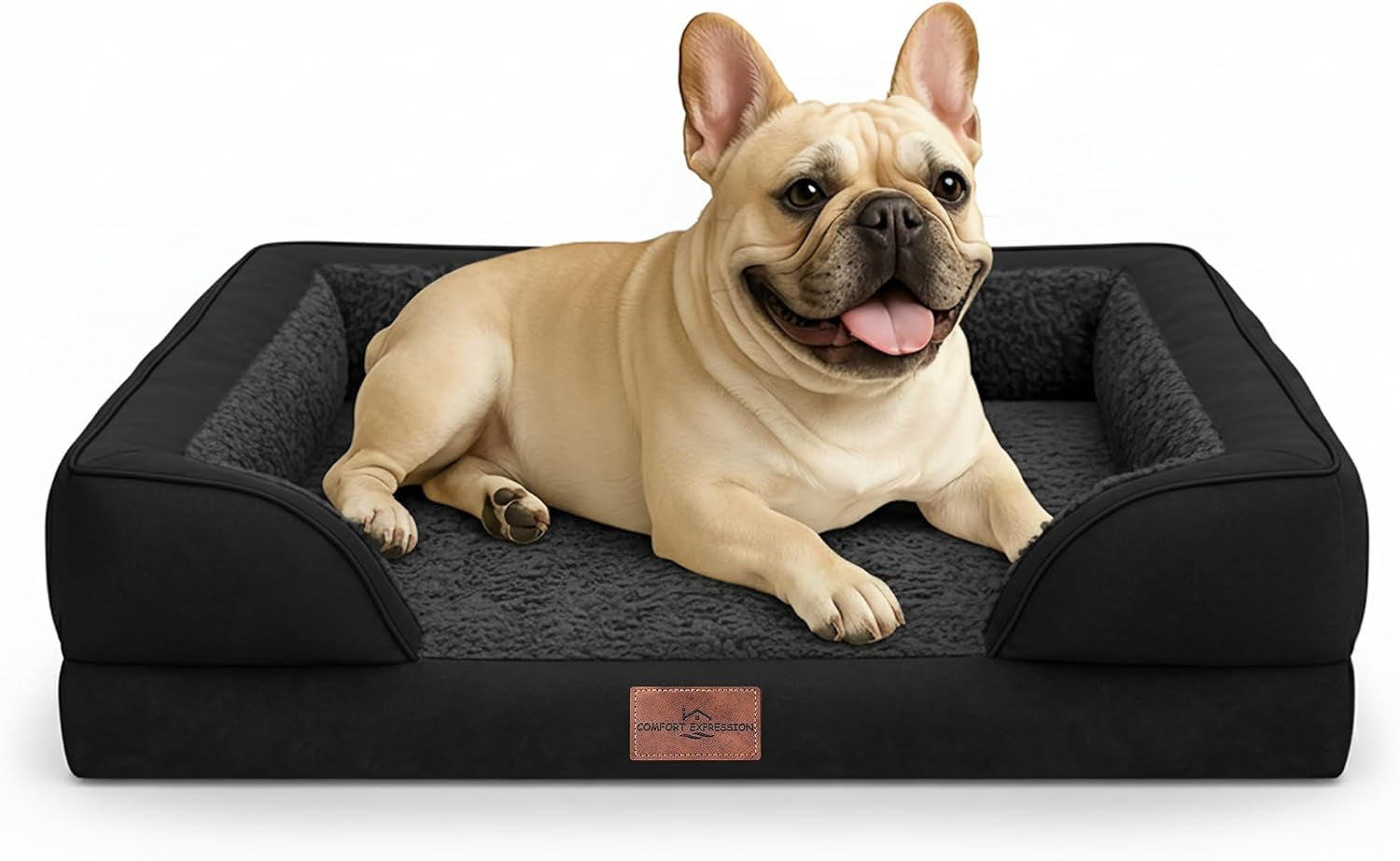 comfort-expression-orthopedic-dog-bed-for-extra-large-dogs-with-bolster-waterproof-dog-couch-bed-with-washable-cover-non-slip-bottom-supportive-egg-crate-foam-xl-pet-bed-42x30-inch