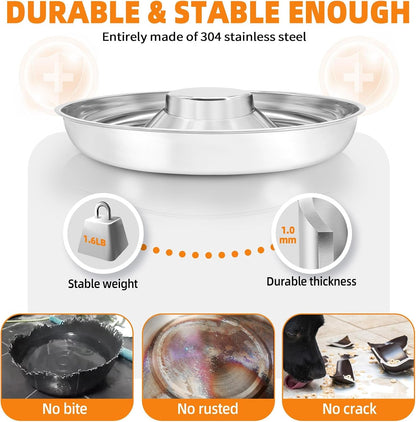 Stainless Steel Puppy Bowls 2 Pack, Pet Slow Feeder Bowls, Water Bowl, Feeding Weaning for Small Medium Large Dogs, Cat, Pets (2 Pack, Large：1.3” X 13.6”)2