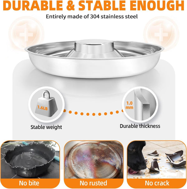 Stainless Steel Puppy Bowls 2 Pack, Pet Slow Feeder Bowls, Water Bowl, Feeding Weaning for Small Medium Large Dogs, Cat, Pets (2 Pack, Large：1.3” X 13.6”)2