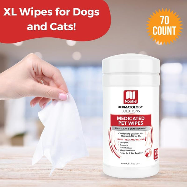Nootie Medicated Dog Wipes, 2% Chlorhexidine and 2% Miconazole Formulated Pet Wipes for Dogs and Cats - 5"X 6" Size XL Wipes - 70 Count - Sold in over 10,000 Vet Clinics and Pet Stores Worldwide2