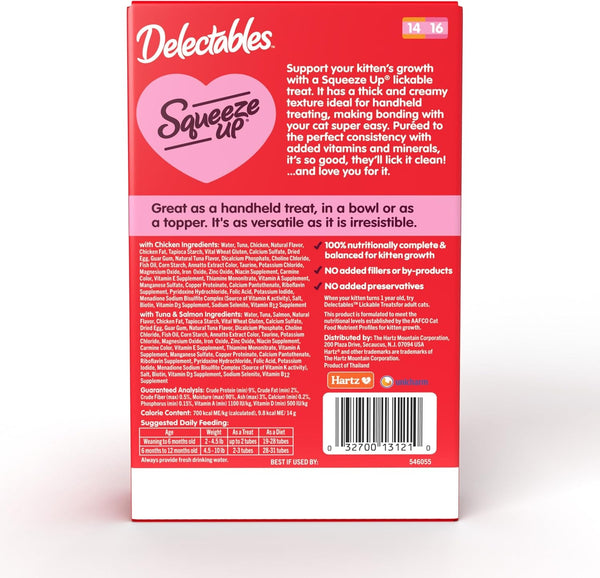 Delectables Squeeze up Kitten Variety Pack, Creamy Squeezable Puree, Lickable Wet Cat Treats, Grain Free, No Added Fillers, No By-Products, No Added Preservatives, 0.5 Ounces Tube, 20 Tubes Total8