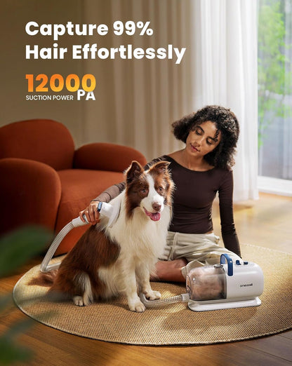 Oneisall 8-In-1 Dog Grooming Vacuum & Dryer for Shedding/Drying/Trimming | Vacuum & Blower & Metal Blade Pet Clippers, Adjustable 7-Temp & 3 Air Levels, All-In-One Dog Grooming Kit, Storage Bag6