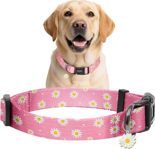 Kazazoo Dog Collar Cute and Soft Nylon Puppy Collar Girl Dogs, Adjustable Purple Dog Collars for Medium Dogs, Purple Flowers-M38