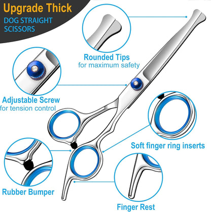5 in 1 Upgraded Thicken Dog Grooming Scissors, Professional Dog Scissors for Grooming with Safety round Tips, Lengnoyp Stainless Steel Thinning Shears, Pet Cat Shears for Grooming Kit3