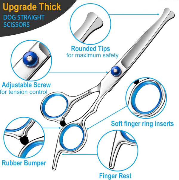 5 in 1 Upgraded Thicken Dog Grooming Scissors, Professional Dog Scissors for Grooming with Safety round Tips, Lengnoyp Stainless Steel Thinning Shears, Pet Cat Shears for Grooming Kit3