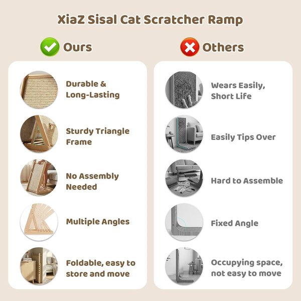 Xiaz Cat Scratcher, 23" Sisal Cats Scratching Board with 5 Adjustable Heights, No Assembly Required, Foldable Cat Scratchers for Indoor Cats and Kittens, Ready to Use3