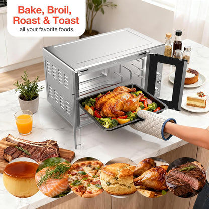 8-In-1 French Door Countertop Toaster Oven, Compact Countertop Oven with Infrared Speedheat for Bake, Broil, Toast, Fits 12" Pizza, 38L Capacity, 158°-482°F Temp Controls, 60-Min Timer-Silver6