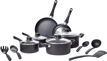 Non-Stick Kitchen Cookware 15-Piece Set with Stay-Cool Handles, Even Heating, Non-Induction, Includes Pots, Pans, and Utensils, Black1