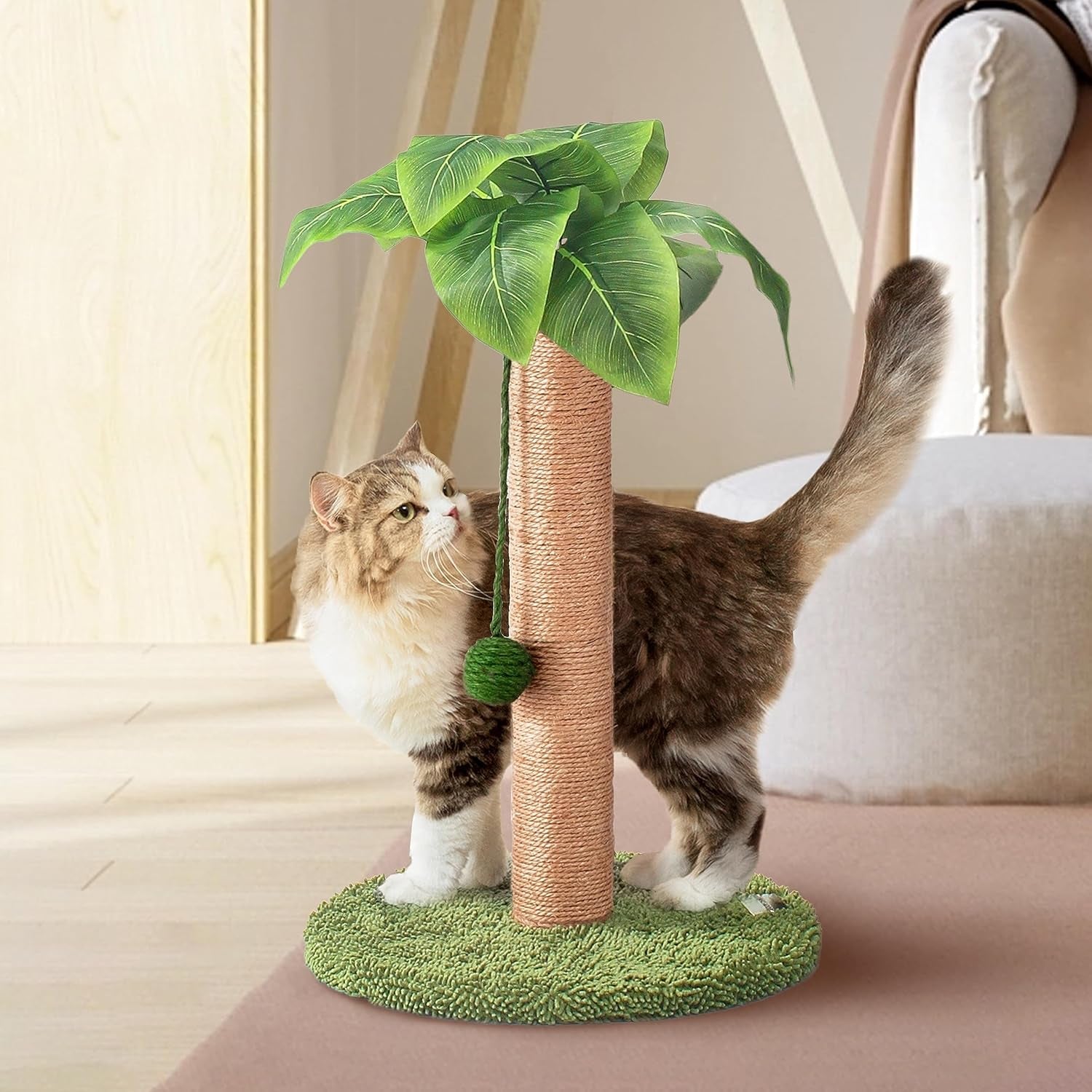 meowoou-cat-scratching-post-33-inch-tall-cat-scratcher-for-indoor-cats-adults-small-cat-tree-tower-sisal-rope-kitten-scratch-with-interactive-hanging-ball