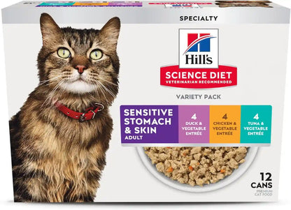 Hill'S Science Diet Sensitive Stomach & Skin Wet Cat Food Variety Pack | #1 Veterinarian Recommended, Adult Formula, Tuna & Vegetable, Chicken & Vegetable, 2.9 Oz. Cans, 12-Pack15