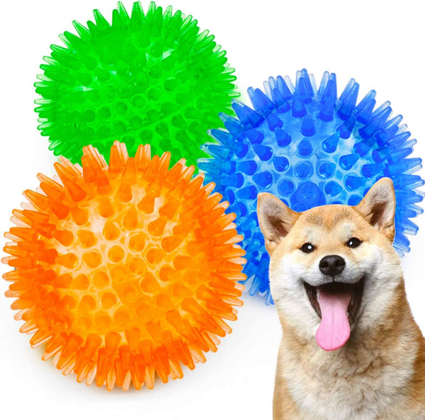 SHARLOVY Squeaky Balls for Pet Small Puppy, 6 Pack TPR Fetch Spike Balls for Dogs, Rubber 6 Pack Bright Colors Chew Teething Dog Toys, for Clean Teeth and Training, for Puppy Chew and Teething12