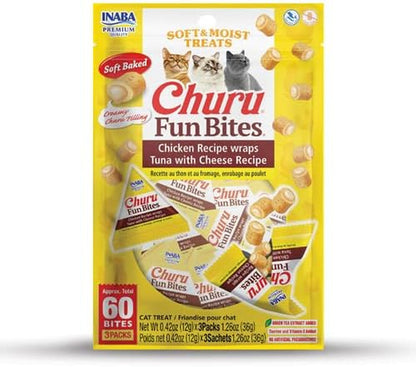 INABA Churu Fun Bites for Cats, Soft & Chewy Baked Chicken Wrapped Filled Cat Treats with Taurine, 0.42 Ounces Each Tetra, 12 Tetras, 4 Flavor Variety Pack11