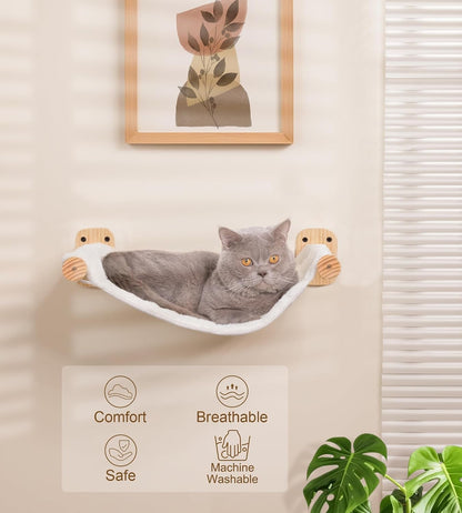 Cat Wall Hammock, Dual-Sided Cat Wall Bed with Canvas & Plush Fabric for All Seasons, Wall Mounted Shelf for Large Cats, Modern Perches for Lounging & Napping2
