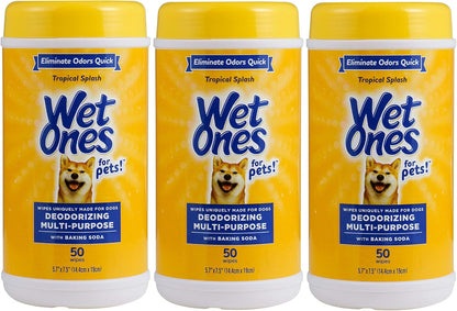 Wet Ones for Pets Deodorizing Dog Wipes with Baking Soda, Tropical Splash Scent - Multipurpose Deodorizing Pet Grooming Wipes in Resealable Canister, 50 Count11