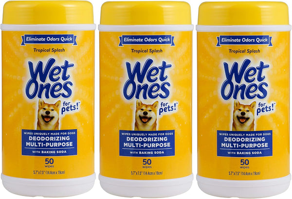 Wet Ones for Pets Deodorizing Dog Wipes with Baking Soda, Tropical Splash Scent - Multipurpose Deodorizing Pet Grooming Wipes in Resealable Canister, 50 Count11