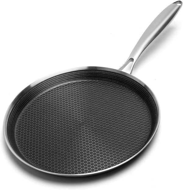 12 Inch Stainless Steel Crepe Pan,Nonstick Dosa Tawa | Honeycomb Nonstick Coating, Pfoa-Free.Compatible with All Stoves. Easy to Clean.Oven Safe&Dishwasher Safe1