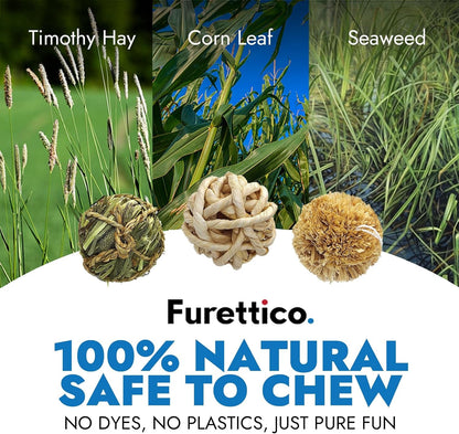 Dog Chew Toys, 3Pcs Woven Grass Chew Ball for Dogs, Dental Teething & Interactive Fetch Toys, Outdoor Digestible Chew Ball for Boredom Relief - Seaweed & Timothy Hay, Cornsilk, Cornleaf2