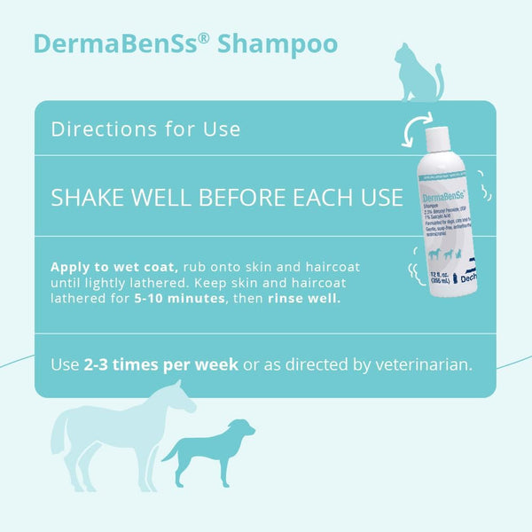 Dermabenss® Shampoo for Dogs, Cats and Horses, 12 Fl Oz | Gentle, Soap-Free, Antiseboerrhetic, Antimicrobial; 2.5% Benzoyl Peroxide, USP; 1% Salicylic Acid; Packaging May Vary3