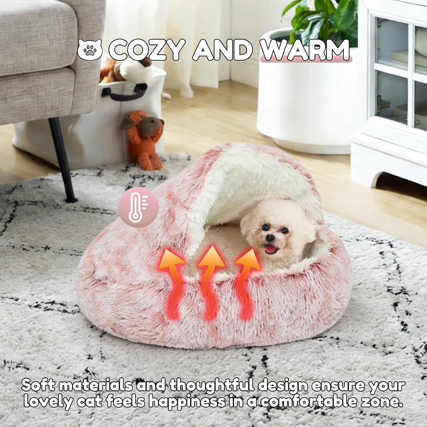 suoxu-anti-anxiety-cat-bed-plush-hooded-cave-20-in-diameter-suitable-for-small-to-medium-pets-pink