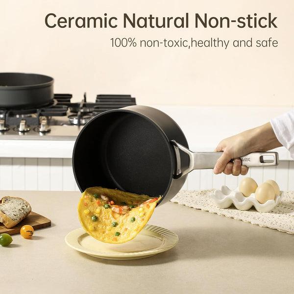 3.5 QT Nonstick Saucepan with Lid, Grey Induction Cooking Pot | Non Toxic, Even Heating, Easy Clean, Dishwasher & Oven Safe, Suitable for Gas & Electric & Induction Stoves, PFOA & PFAS Free4