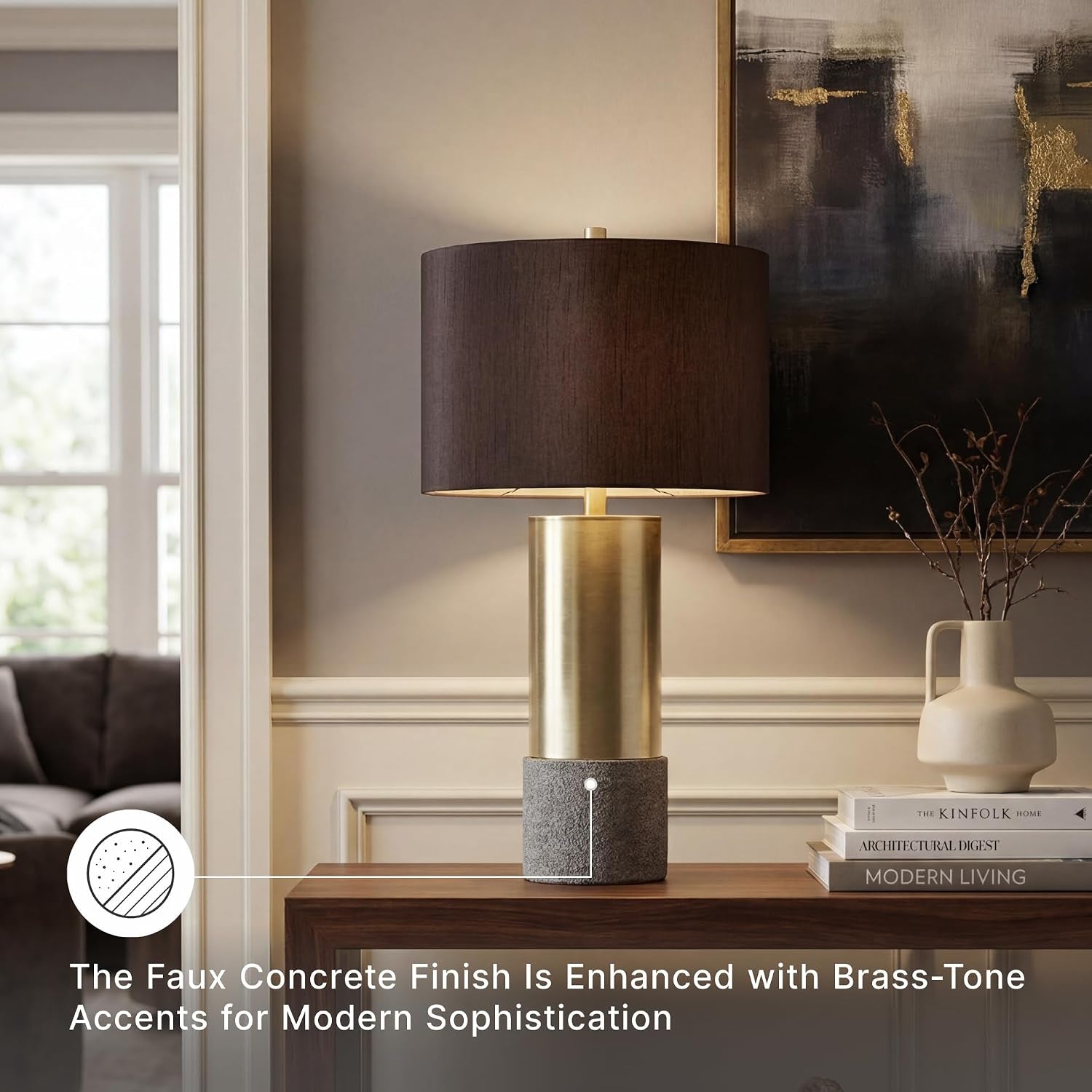 signature-design-by-ashley-jacek-contemporary-table-lamp-set-of-2-textured-faux-concrete-and-brass-finished-metal-black-drum-shade-with-goldtone-foil-interior-living-room-and-bedside-use