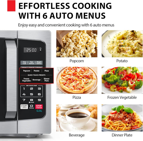 Microwave Oven, 0.9 Cu.Ft, 900W, Stainless Steel | 6 Auto Menus, 11 Power Levels, Mute Function, Child Lock, LED Lighting, for Apartments & Dorms3